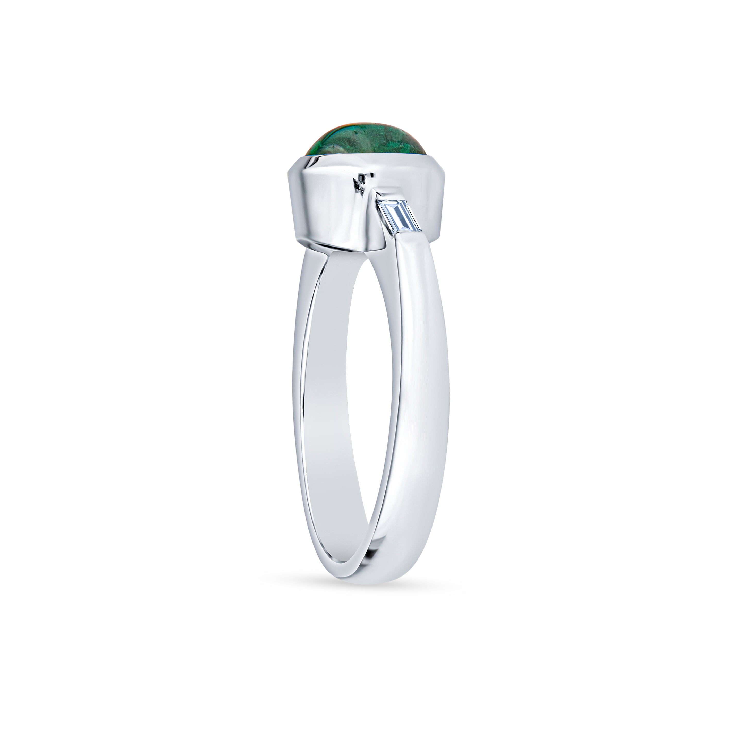 Emerald Cabochon Ring with Diamond Baguettes