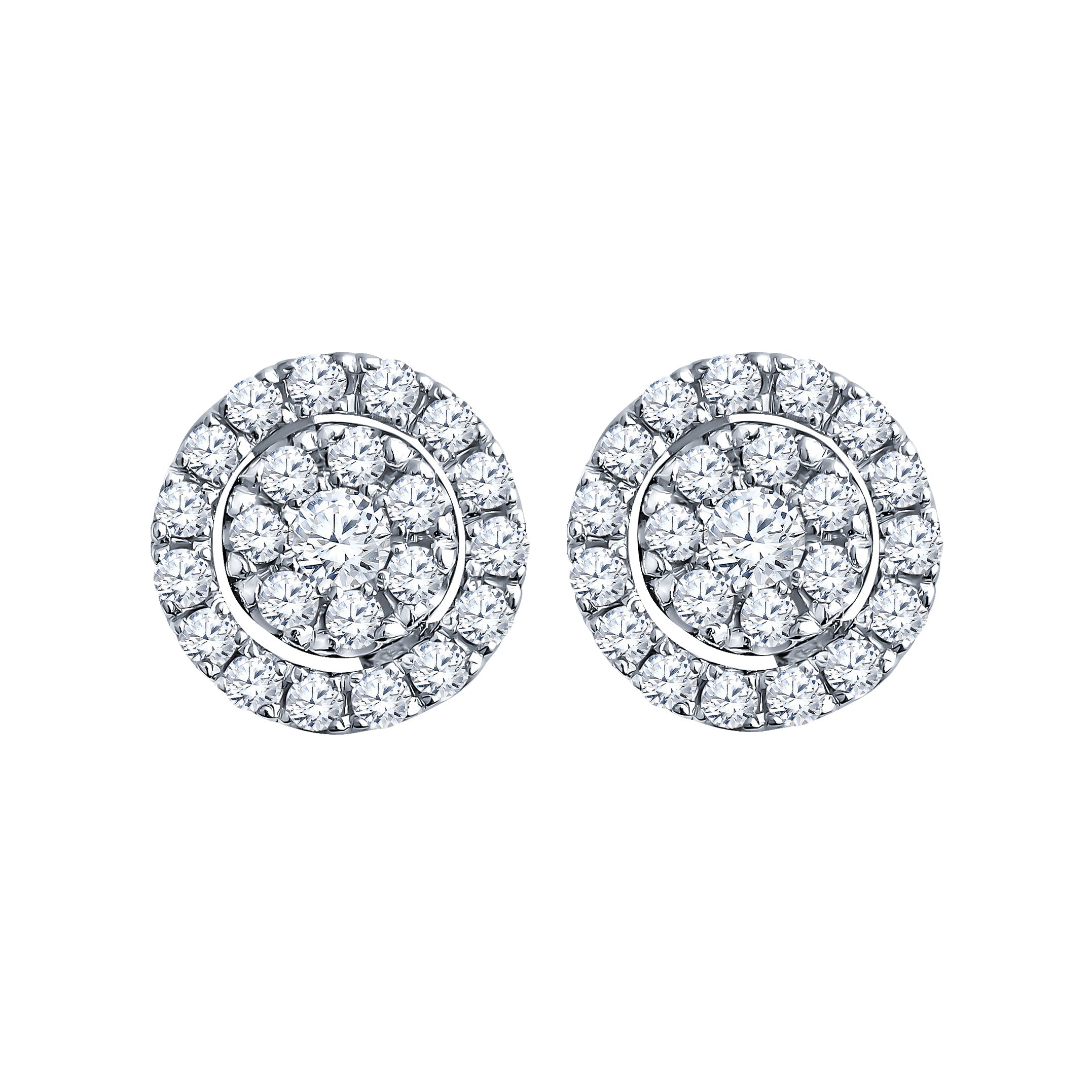 Diamond cluster double halo stud earrings in 18K gold