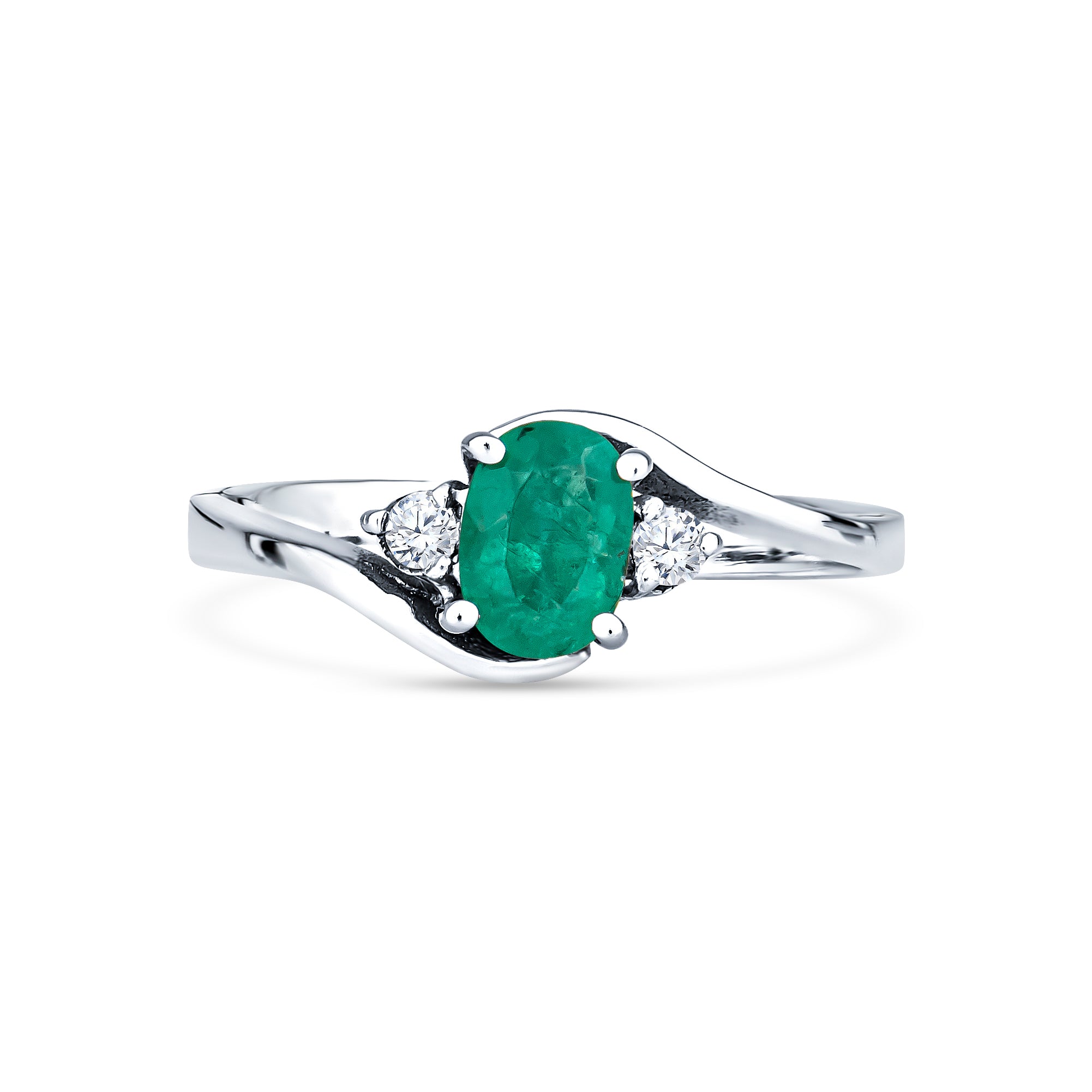 Oval Emerald Bypass Ring with Diamond Accents