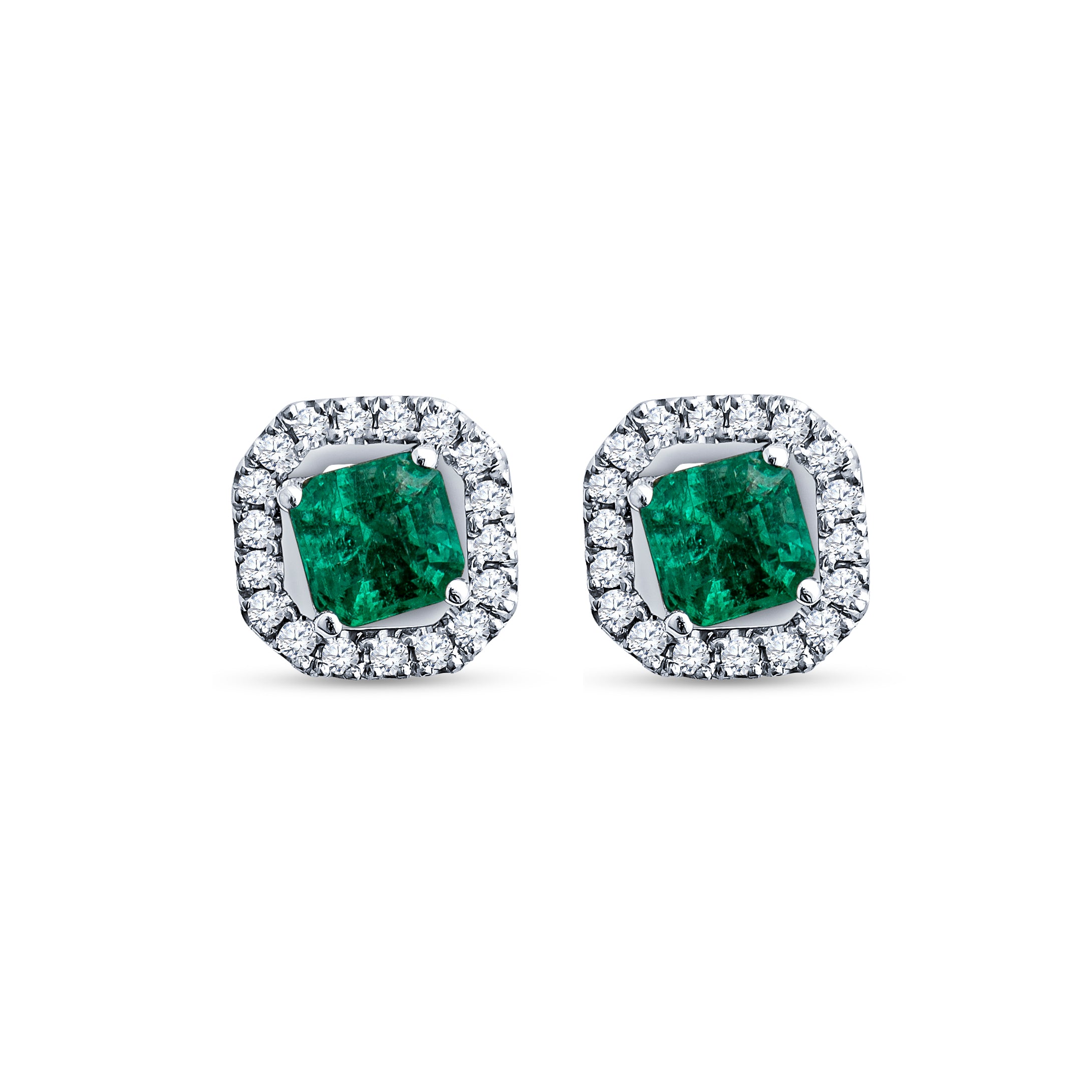 Emerald Cushion Cut Halo Stud Earrings