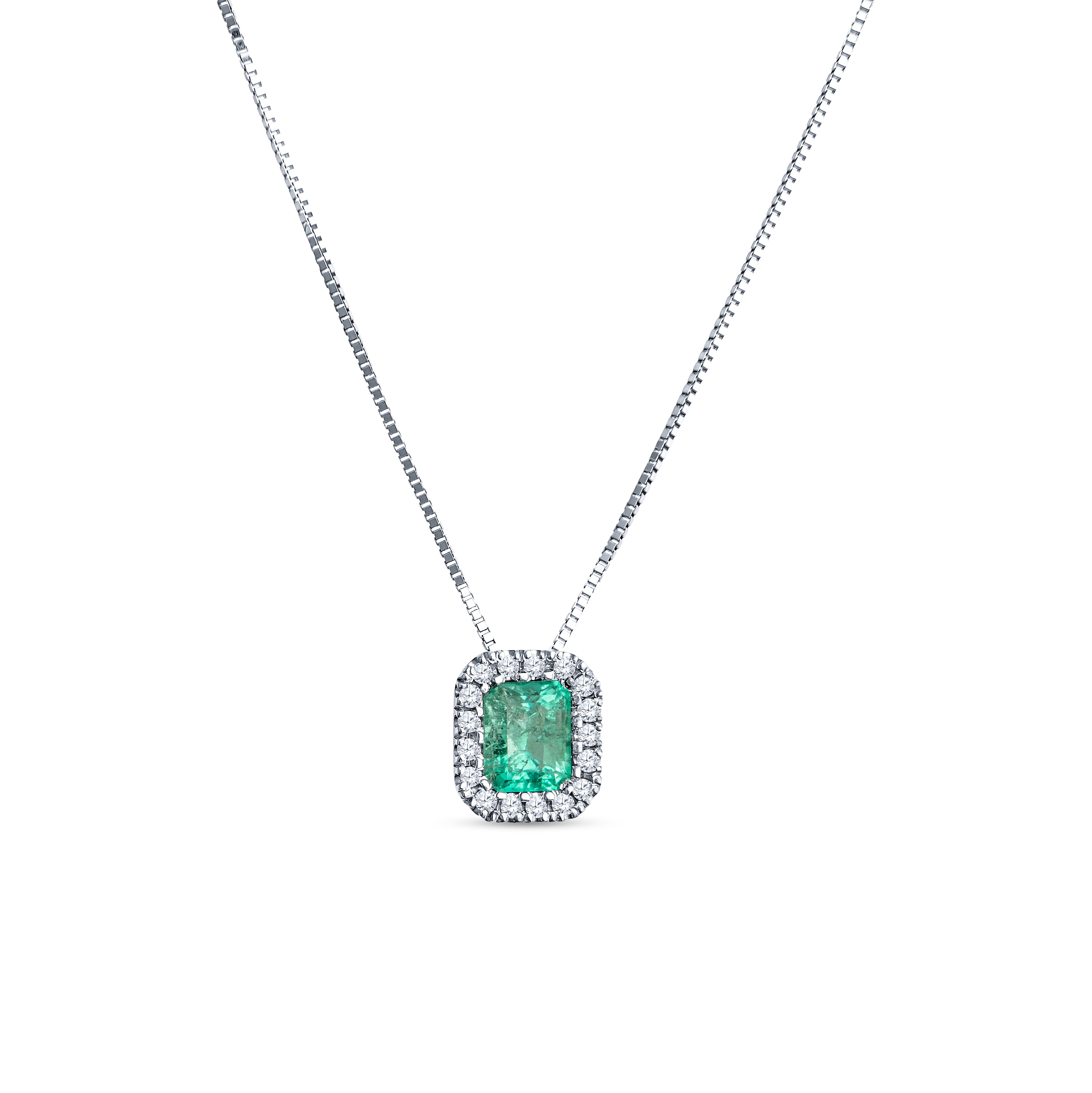 Emerald Cut Halo Pendant
