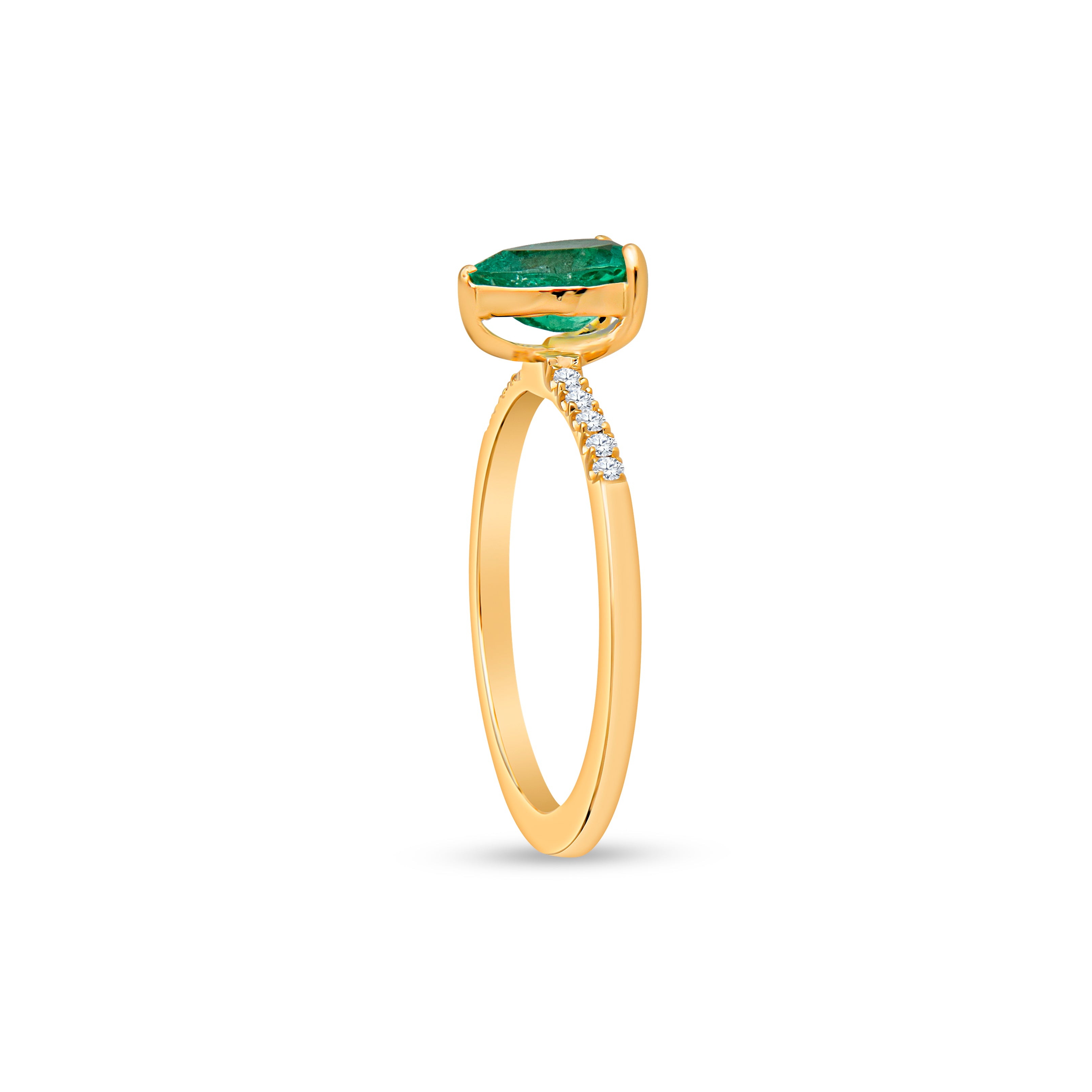 Pear Emerald Ring with Diamond Pave Band