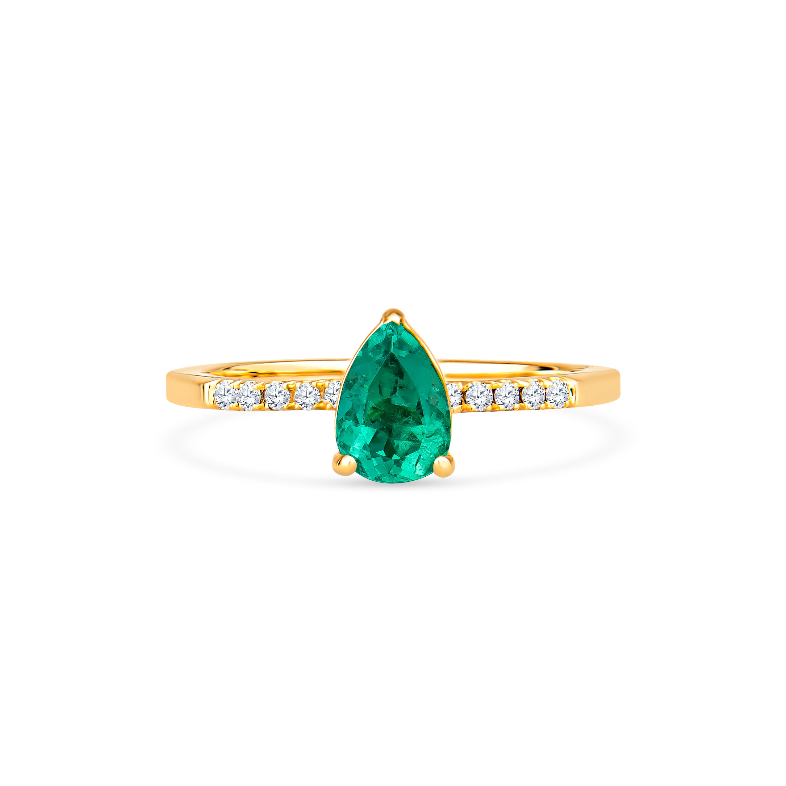 Pear Emerald Ring with Diamond Pave Band