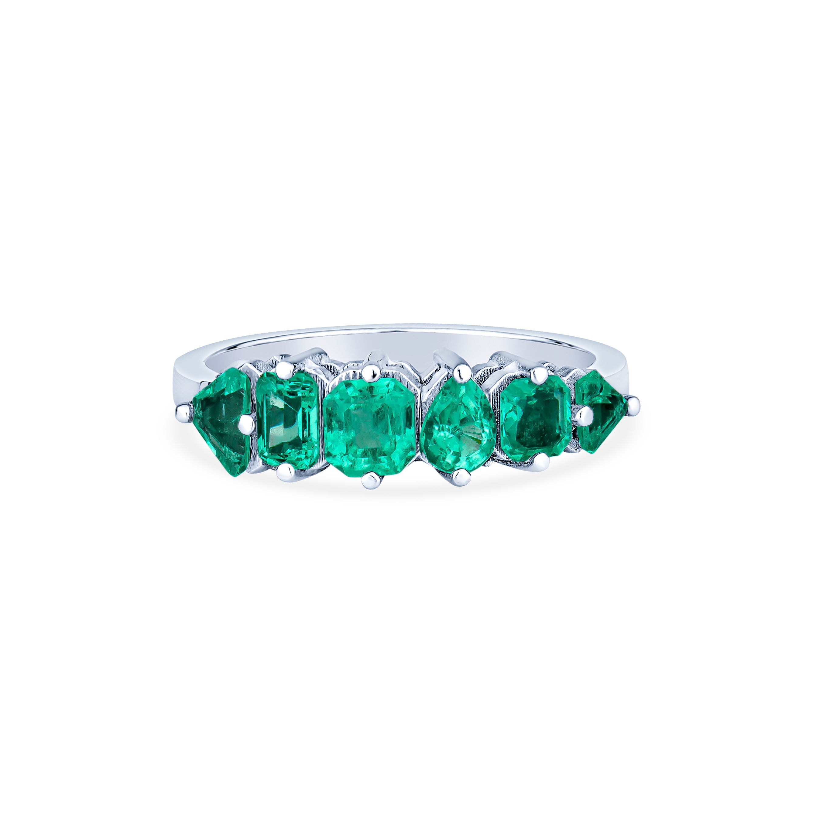 Colombian emerald mixed cut five stone ring in 18K gold